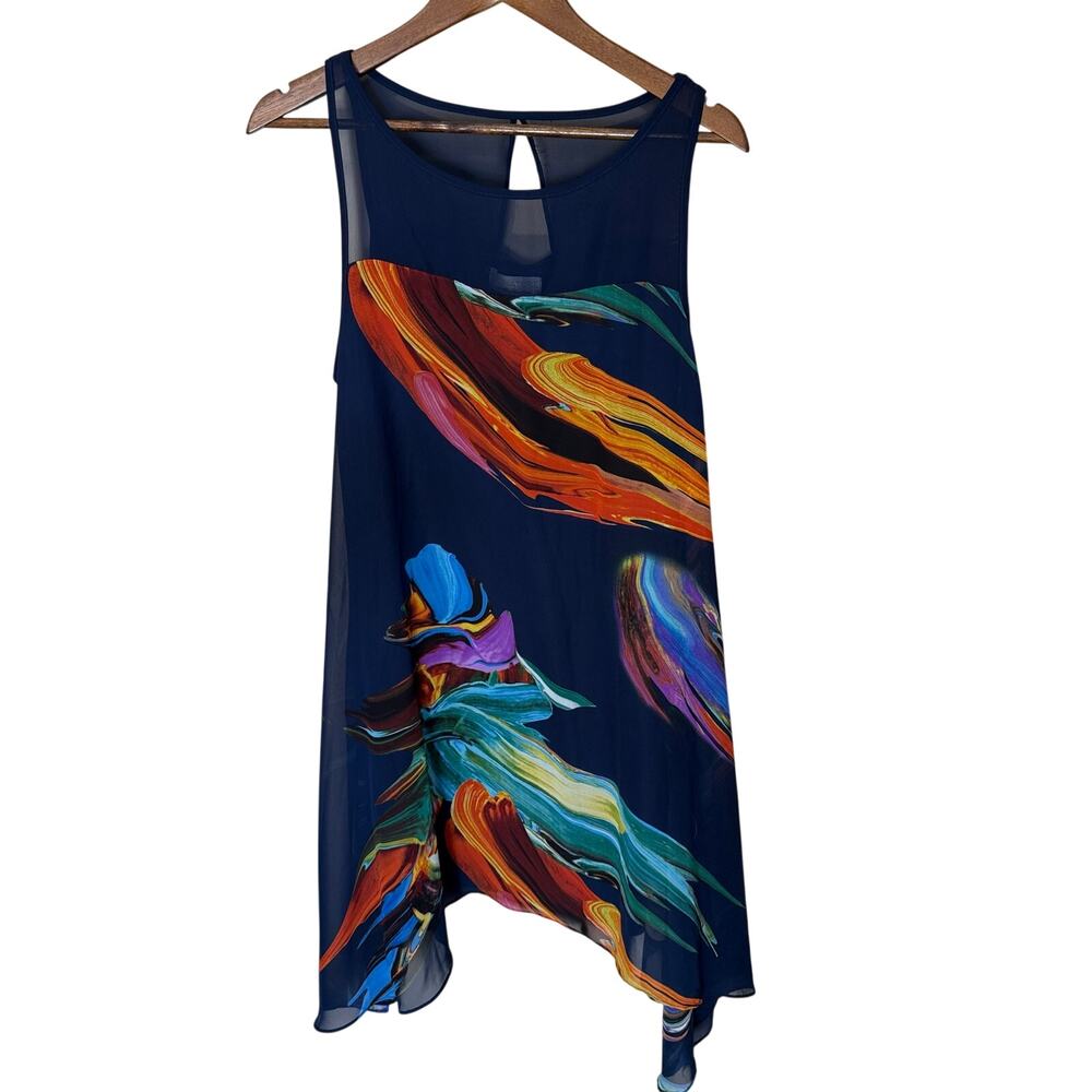 Signature Robbie Bee dress Size 12 colorful painterly artsy blue sleeveless tank